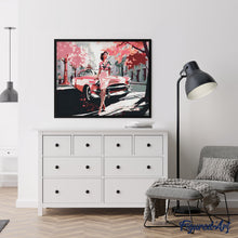 Laden Sie das Bild in den Galerie-Viewer, Diamond Painting - Dame mit Rosa Oldtimer