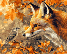 Laden Sie das Bild in den Galerie-Viewer, Diamond Painting - Fuchs und Vogel im Herbst – 40 x 50 cm auf Keilrahmen gespannt