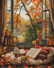 Laden Sie das Bild in den Galerie-Viewer, Diamond Painting - Gemütliches Herbstlesen – 40 x 50 cm auf Keilrahmen gespannt