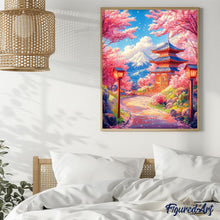 Laden Sie das Bild in den Galerie-Viewer, Diamond Painting - Sakura-Weg zur Pagode – 40 x 50 cm auf Keilrahmen gespannt