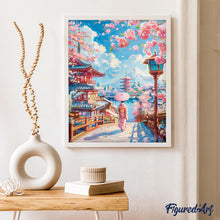 Laden Sie das Bild in den Galerie-Viewer, Diamond Painting - Sakura-Straße in Kyoto – 40 x 50 cm auf Keilrahmen gespannt