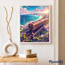 Laden Sie das Bild in den Galerie-Viewer, Diamond Painting - Sakura-Bahnlinie am Ozean – 40 x 50 cm auf Keilrahmen gespannt