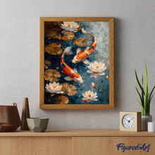 Laden Sie das Bild in den Galerie-Viewer, Diamond Painting - Vintage-Koi-Karpfen und Blumen – 40 x 50 cm auf Keilrahmen gespannt