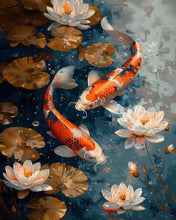 Laden Sie das Bild in den Galerie-Viewer, Diamond Painting - Vintage-Koi-Karpfen und Blumen – 40 x 50 cm auf Keilrahmen gespannt