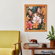 Laden Sie das Bild in den Galerie-Viewer, Diamond Painting - Katze mit tropischen Blumen