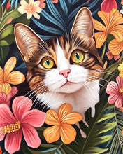 Laden Sie das Bild in den Galerie-Viewer, Diamond Painting - Katze mit tropischen Blumen