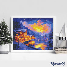 Laden Sie das Bild in den Galerie-Viewer, Diamond Painting - Leuchtendes Dorf am See