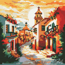 Laden Sie das Bild in den Galerie-Viewer, Mini Diamond Painting 25 x 25 cm - Sonnige Dorfkirche