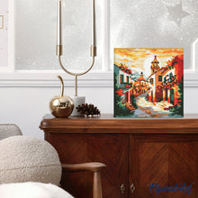 Laden Sie das Bild in den Galerie-Viewer, Mini Diamond Painting 25 x 25 cm - Sonnige Dorfkirche