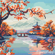 Laden Sie das Bild in den Galerie-Viewer, Mini Diamond Painting 25 x 25 cm - See und Mount Fuji