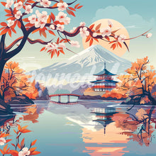 Laden Sie das Bild in den Galerie-Viewer, Mini Diamond Painting 25 x 25 cm - See und Mount Fuji