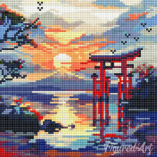 Laden Sie das Bild in den Galerie-Viewer, Mini Diamond Painting 25 x 25 cm - Torii-Tor bei Sonnenuntergang