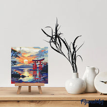 Laden Sie das Bild in den Galerie-Viewer, Mini Diamond Painting 25 x 25 cm - Torii-Tor bei Sonnenuntergang