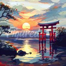 Laden Sie das Bild in den Galerie-Viewer, Mini Diamond Painting 25 x 25 cm - Torii-Tor bei Sonnenuntergang