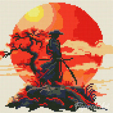 Laden Sie das Bild in den Galerie-Viewer, Mini Diamond Painting 25 x 25 cm - Samurai bei Sonnenuntergang