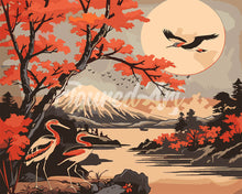 Laden Sie das Bild in den Galerie-Viewer, Malen nach Zahlen Figured'Art – Kraniche mit Blick auf Mount Fuji