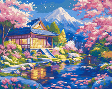 Laden Sie das Bild in den Galerie-Viewer, Malen nach Zahlen Figured'Art – Kirschbüten Haus am Teich
