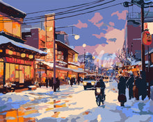 Laden Sie das Bild in den Galerie-Viewer, Malen nach Zahlen Figured'Art – Retro-Winterstraße in Japan