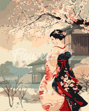 Laden Sie das Bild in den Galerie-Viewer, Malen nach Zahlen Figured'Art – Vintage-Winter-Geisha-Szene