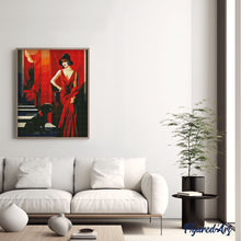 Laden Sie das Bild in den Galerie-Viewer, Diamond Painting – Art-Deco-Frau mit ihrem Hund