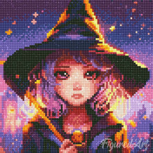 Laden Sie das Bild in den Galerie-Viewer, Mini Diamond Painting 25 x 25 cm - Bezaubernde Kleine Hexe