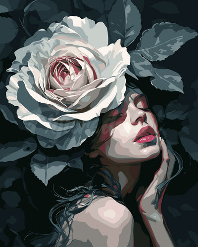 Malen nach Zahlen Figured'Art – Dame mit Weißer Rose