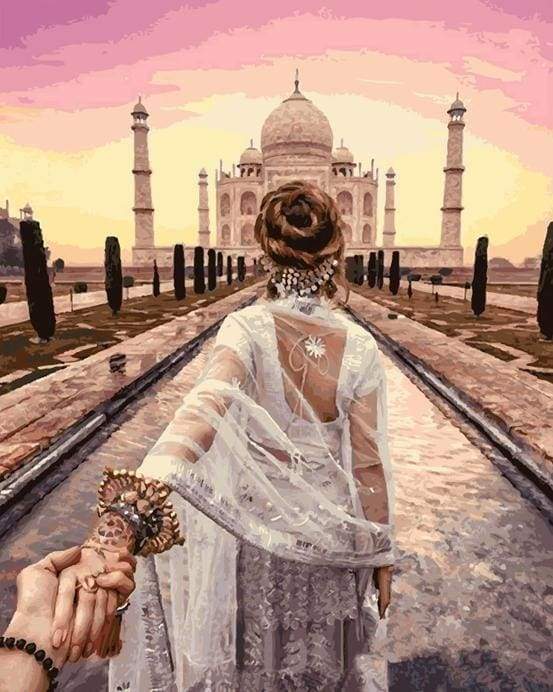 Malen nach Zahlen fŸr Erwachsene |ÊSpaziergang am romantischen Taj Mahal | Figured'Art