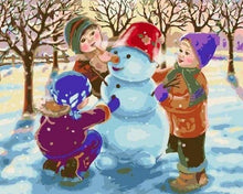 Laden Sie das Bild in den Galerie-Viewer, Malen nach Zahlen – Drei Kinder spielen im Schnee