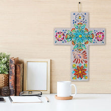 Laden Sie das Bild in den Galerie-Viewer, Dekorativer Anhänger Diamond Painting Kreuz mit Blumen