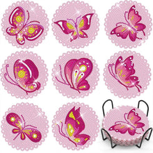 Laden Sie das Bild in den Galerie-Viewer, Untersetzer Diamond Painting 5D mit Schmetterlinge Rosa