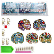 Laden Sie das Bild in den Galerie-Viewer, Schlüsselanhänger Diamond Painting 5D Elefanten 5 Stück