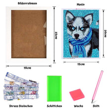 Laden Sie das Bild in den Galerie-Viewer, Set Diamond Painting 5D mit Design Husky und Bilderrahmen
