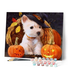 Laden Sie das Bild in den Galerie-Viewer, Malen nach Zahlen für Erwachsene | Halloween Hund mit Hut | Figured'Art