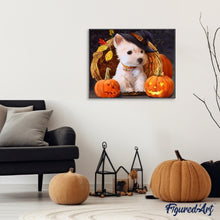 Laden Sie das Bild in den Galerie-Viewer, Malen nach Zahlen für Erwachsene | Halloween Hund mit Hut | Figured'Art