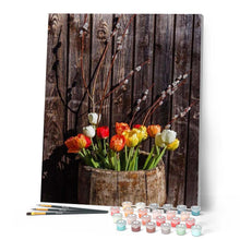 Laden Sie das Bild in den Galerie-Viewer, Malen nach Zahlen für Erwachsene | Fass mit Tulpen | Figured'Art