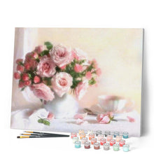 Laden Sie das Bild in den Galerie-Viewer, Malen nach Zahlen für Erwachsene | Weißer Cup und Rosen | Figured'Art