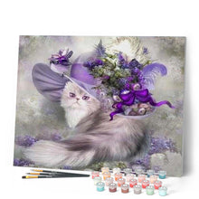 Laden Sie das Bild in den Galerie-Viewer, Malen nach Zahlen für Erwachsene | Katze mit violettem Hut | Figured'Art