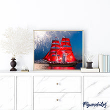 Laden Sie das Bild in den Galerie-Viewer, Malen nach Zahlen für Erwachsene | Rote Segel und Feuerwerk | Figured'Art