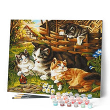 Laden Sie das Bild in den Galerie-Viewer, Malen nach Zahlen für Erwachsene | Vier Katzen und ein Schmetterling | Figured'Art