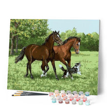 Laden Sie das Bild in den Galerie-Viewer, Malen nach Zahlen für Erwachsene | Pferde und Hunde in der Prairie | Figured'Art