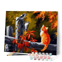 Laden Sie das Bild in den Galerie-Viewer, Malen nach Zahlen für Erwachsene | Vögel und aufmerksames Kätzchen | Figured'Art