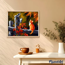 Laden Sie das Bild in den Galerie-Viewer, Malen nach Zahlen für Erwachsene | Vögel und aufmerksames Kätzchen | Figured'Art