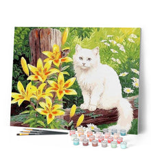 Laden Sie das Bild in den Galerie-Viewer, Malen nach Zahlen für Erwachsene | Weiße Katze und Schmetterling | Figured'Art