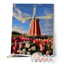 Laden Sie das Bild in den Galerie-Viewer, Malen nach Zahlen für Erwachsene | Windmühle und Blumen | Figured'Art