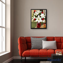 Laden Sie das Bild in den Galerie-Viewer, Malen nach Zahlen für Erwachsene | Rote Vase mit weißen Blumen | Figured'Art