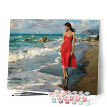 Laden Sie das Bild in den Galerie-Viewer, Malen nach Zahlen für Erwachsene | Meer und Frau in rot | Figured'Art