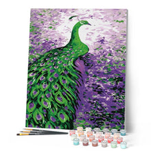 Laden Sie das Bild in den Galerie-Viewer, Malen nach Zahlen für Erwachsene | Pfau in lila und grün | Figured'Art