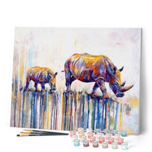Laden Sie das Bild in den Galerie-Viewer, Malen nach Zahlen für Erwachsene | Mutter und Baby-Nashorn | Figured'Art