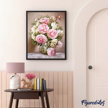 Laden Sie das Bild in den Galerie-Viewer, Malen nach Zahlen für Erwachsene | Rosa und weiße Pfingstrosen auf dem Tisch | Figured'Art