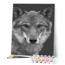 Laden Sie das Bild in den Galerie-Viewer, Malen nach Zahlen für Erwachsene | Wolfskopf in schwarzweiß | Figured'Art